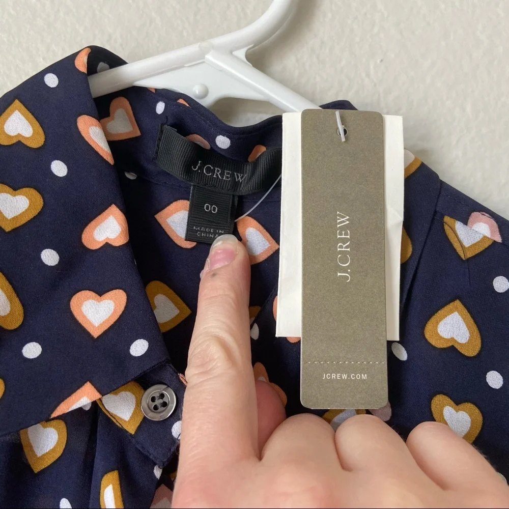 J. Crew Hearts Sleeveless Blouse Heart Navy - Picture 6 of 6
